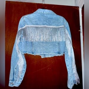 Fringe Denim Jacket - Light Blue and Silver